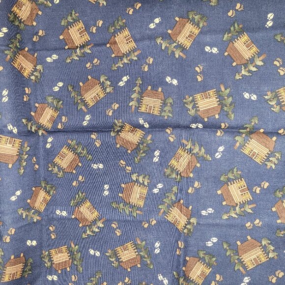 1 Yard of Cabins in the Woods Fabric on Blue Background - Picture 2 of 2